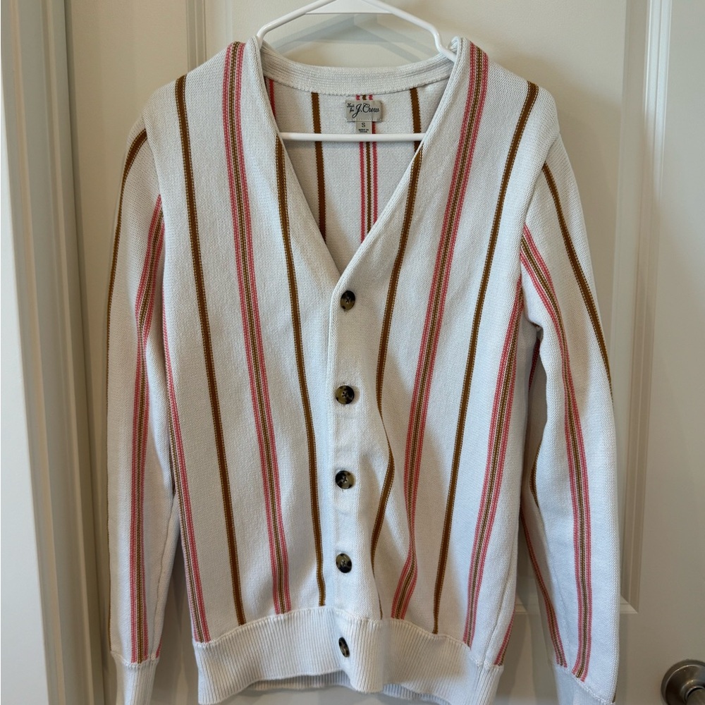 J. Crew Knit Cardigan with Pink and Brown Stripes